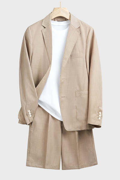 Camel Loose Summer Suit with Short Pants for Men