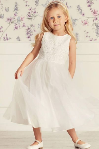 Jewel Neck Sleeveless Tulle Flower Girl Dress With Lace