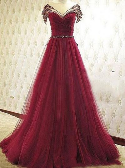 A-line Sweep / Brush Train Tulle Evening Gown With Beading