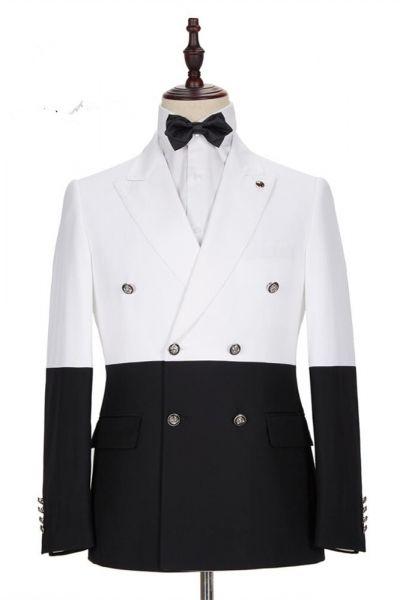 White and Black Double Breasted Men's Suit