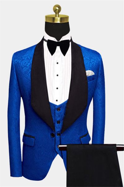 Slim Fit Royal Blue Floral Jacquard Tuxedo