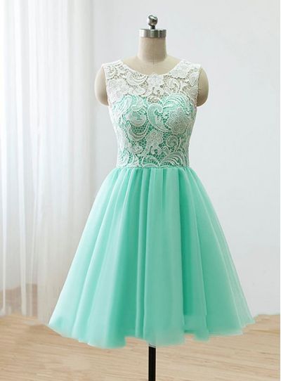 A-line Sleeveless Mini Tulle Party Gown With Lace