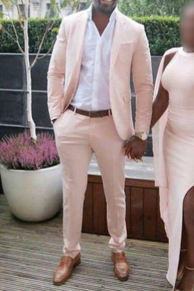 Pink Two-Piece Slim Fit Prom Suit