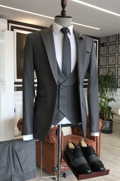Dark Gray Single Breasted Formal Menswear