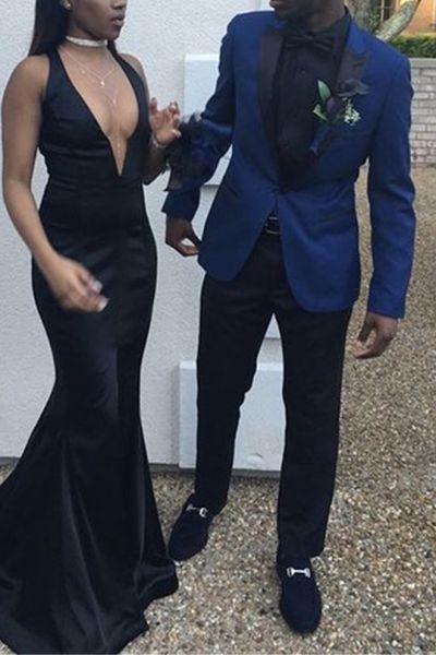 Navy Blue Slim Fit Prom Suit with Peaked Lapel