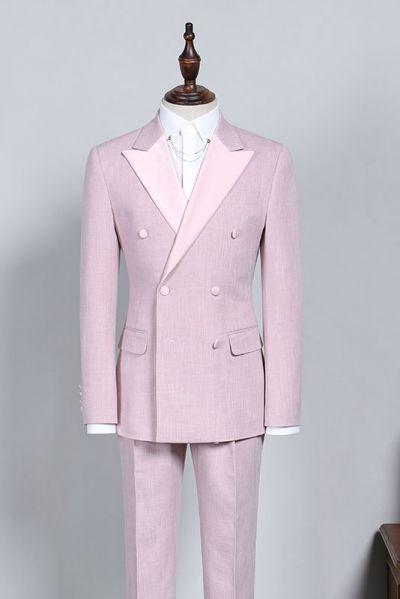Pink Peaked Lapel Double Breasted Prom Suit