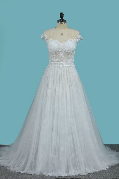 A-line Sweetheart Neck Sleeveless Floor-length Tulle Wedding Dress With Appliques