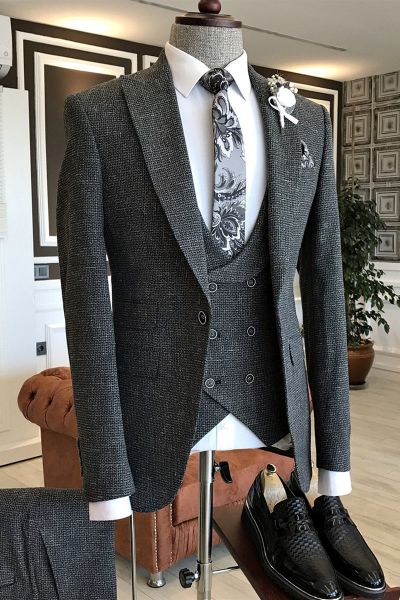 Black Peaked Lapel Business Suit