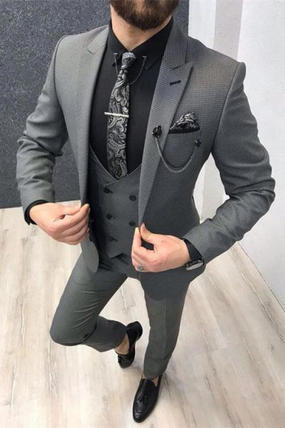 Grey Solid Bespoke Slim Fit Business Suit