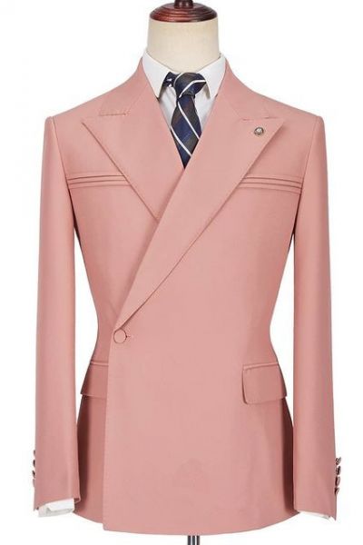 Pink Single Breasted Men's Suit with Peaked Lapel for Prom