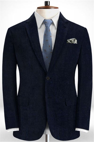 Navy Blue Corduroy Men Suits