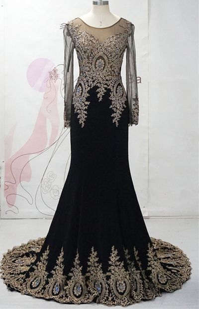 A-line Sweep / Brush Train Satin Evening Dress With Appliques