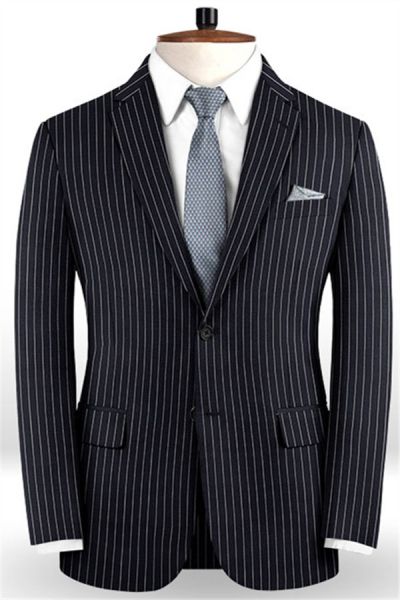 Dark Blue Striped Business Slim Fit Formal Men Suits Online