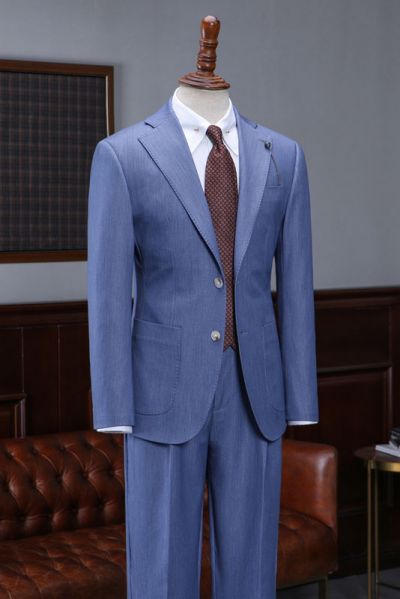 Blue Notched Lapel Slim Fit Tailored Business Suit