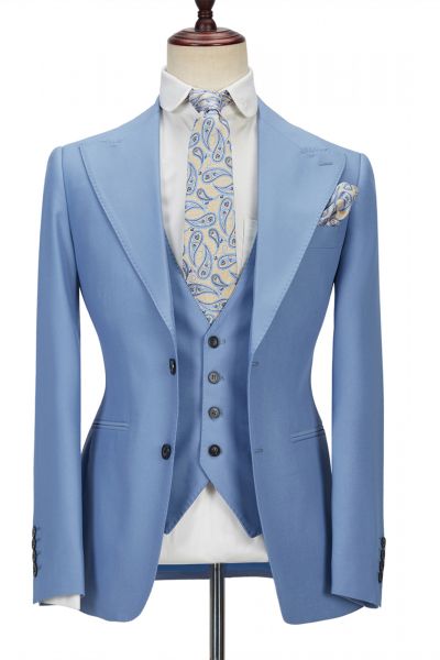 Blue 3 Piece Men's Formal Suit with Peak Lapel