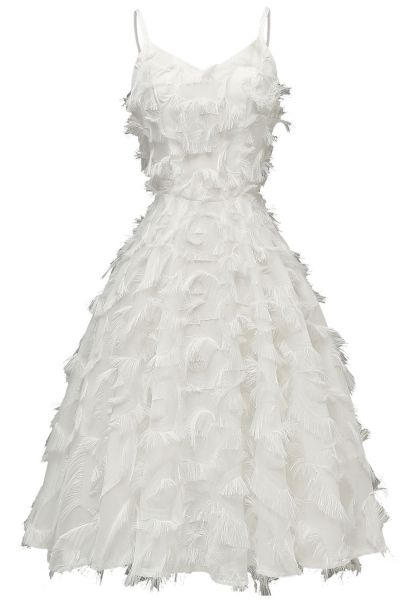 A-line Spaghetti Straps Sleeveless Knee-length Party Dress With Feathers