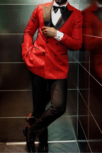 Hot Red Double Breasted Men's Suit for Wedding