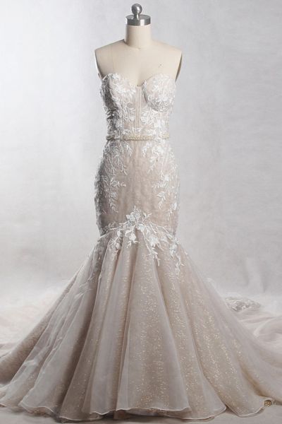 Mermaid Strapless Sweetheart Neck Sleeveless Floor-length Tulle Wedding Dress With Ribbons