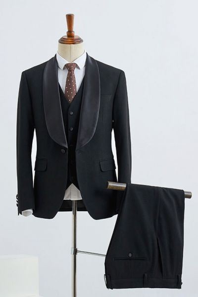 Black 3 Pieces Bespoke Wedding Suit For Grooms