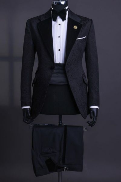 Black Jacquard Two Pieces Men Suit for Prom with Notched Lapel