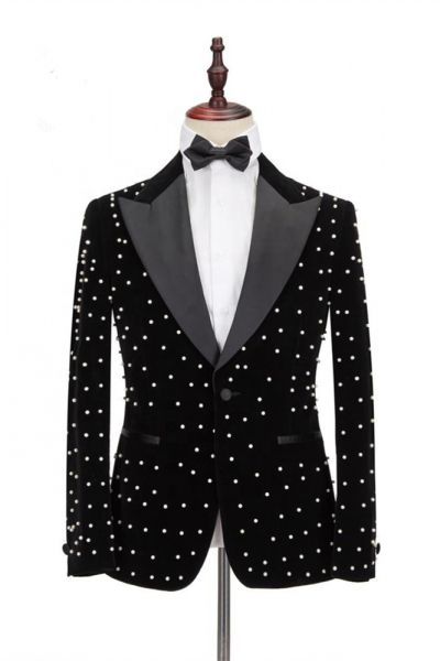 Prom  Black Peaked Lapel Men's Suit