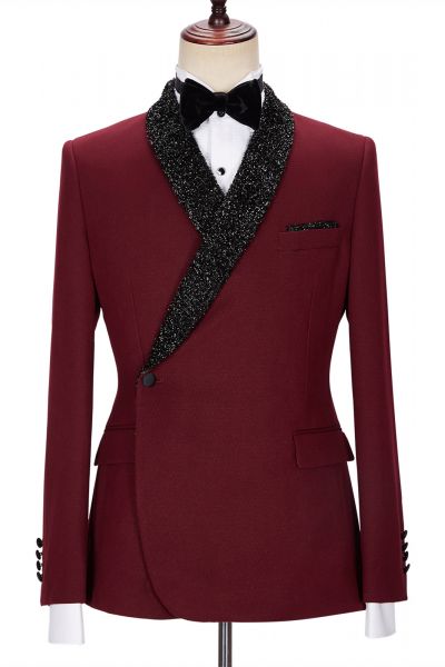 Burgundy Sparkle Shawl Lapel Two Pieces Men Suit