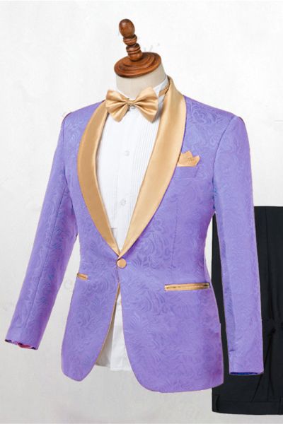 Lavender One Button Jacquard Wedding Tuxedo