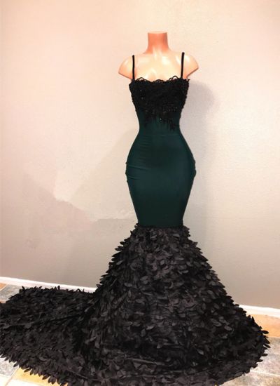 Spaghetti-straps Mermaid Prom Dress with Sweep Train