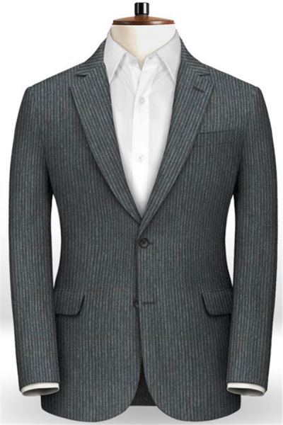 Dark Grey Striped Men Suits
