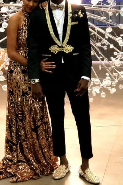 Black Suit with Gold Lapel for Prom