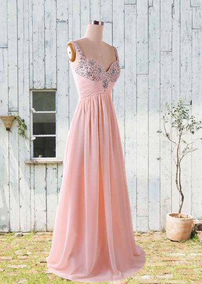 A-line Sleeveless Floor-length 100D Chiffon Formal Wear With Crystal