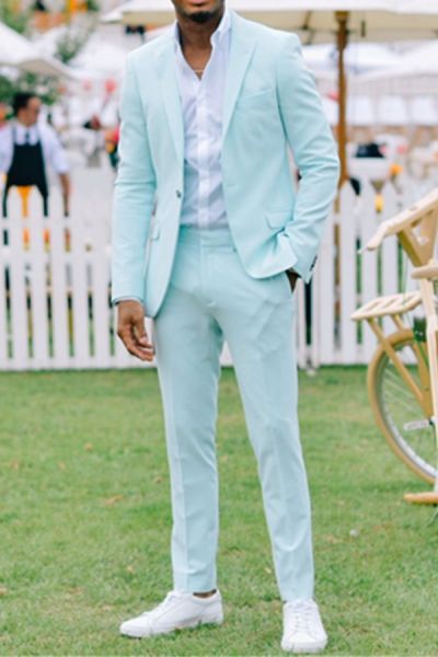 Greenish Blue Two-Piece Slim Fit Formal Suit
