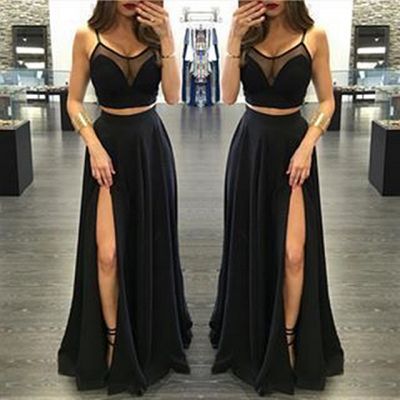 A-line Spaghetti Straps Sleeveless Floor-length 100D Chiffon Prom Dress