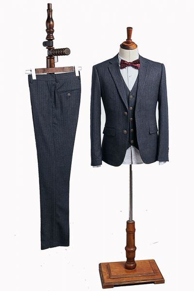 Dark Gray Striped 3 Pieces Slim Fit Business Suit