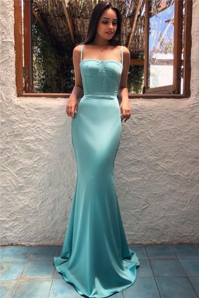 Mermaid Spaghetti Straps Sweetheart Neck Sleeveless Formal Wear With Sweep / Brush Train