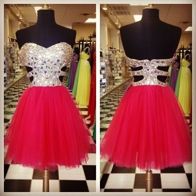 A-line Sweetheart Neck Sleeveless Mini Tulle Homecoming Dress With Crystal