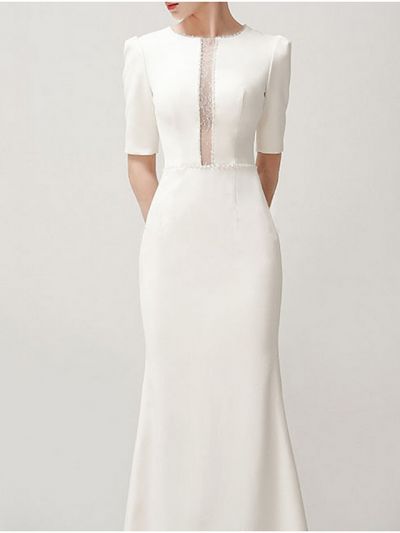 Mermaid Short Sleeves Tulle Bridal Attire With Sweep / Brush Train