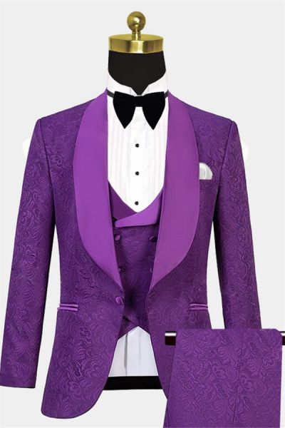 Violet Three-Piece Jacquard Suit for Prom