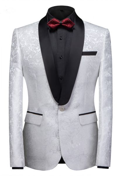 White Jacquard One Button Wedding Suit