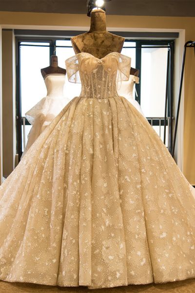 A-line Strapless Sweetheart Neck Cap Sleeves Cathedral Train Tulle Bridal Gown With Lace