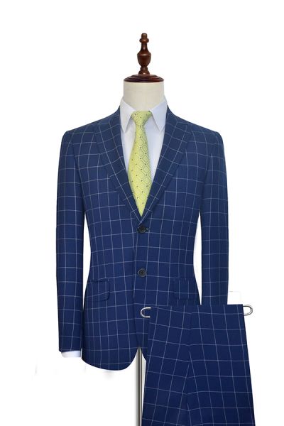 Navy Blue Single Breasted Mens Suits with Peak Lapel