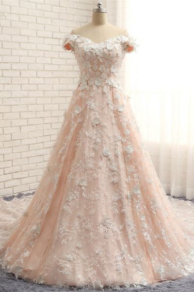 A-line Off-the-shoulder V-neck Floor-length Bridal Attire With Lace
