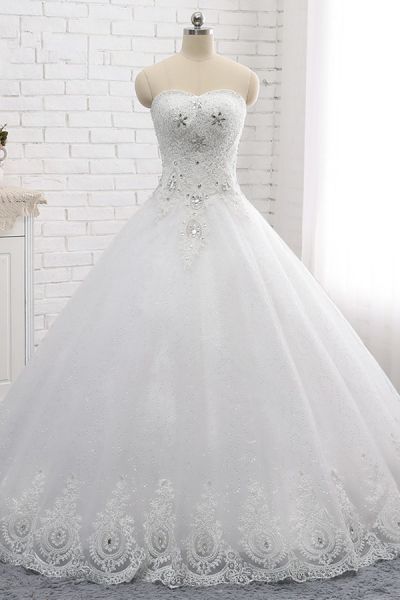 A-line Strapless Sweetheart Neck Sleeveless Floor-length Tulle Bridal Dress With Appliques