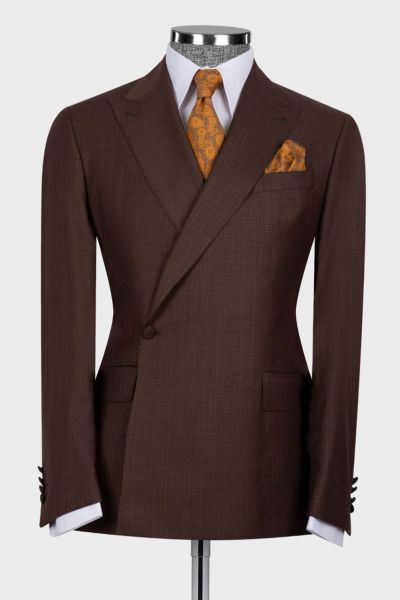Chocolate One Button Peaked Lapel Slim Fit Men Suit