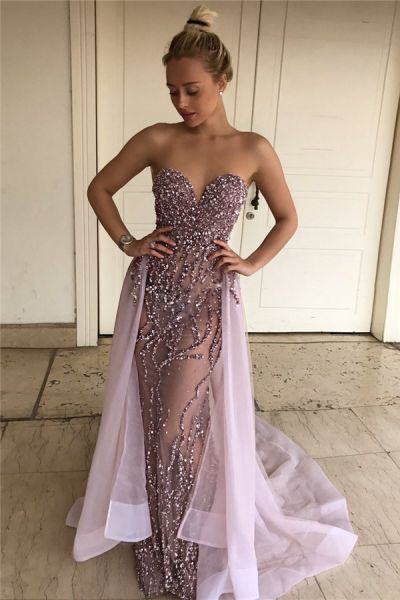 Sweetheart Neck Sleeveless Sweep / Brush Train Tulle Formal Dress With Beading