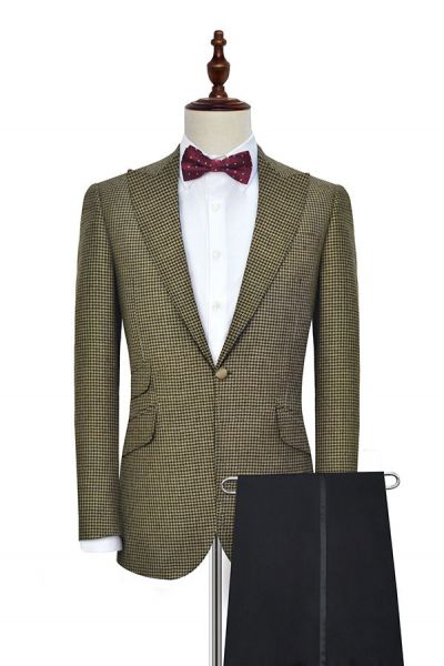 Taupe Single Breasted Mens Suits for Formal with Peak Lapel