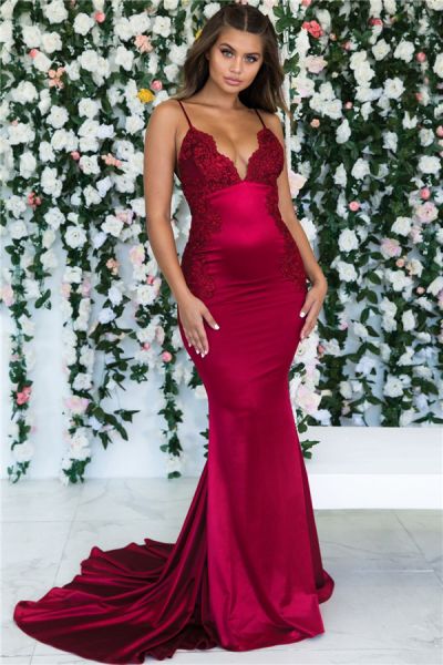 Mermaid Spaghetti Straps Sleeveless Court Train Evening Dress With Lace