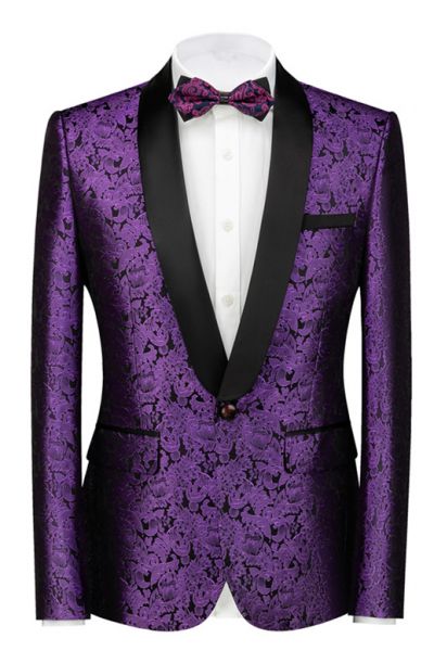 Purple Jacquard Slim Fit Wedding Suit