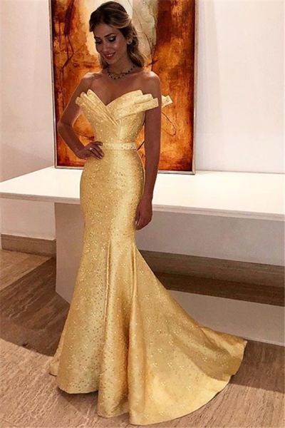 Mermaid Strapless Sleeveless Court Train Evening Dress With Sequins
