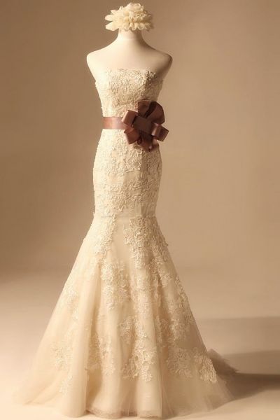 Mermaid Strapless Sleeveless Floor-length Wedding Dress With Lace